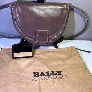 Bally Les Accessoires Vintage Brown Leather Shoulder Bag w/ Dust Bag & Mirror